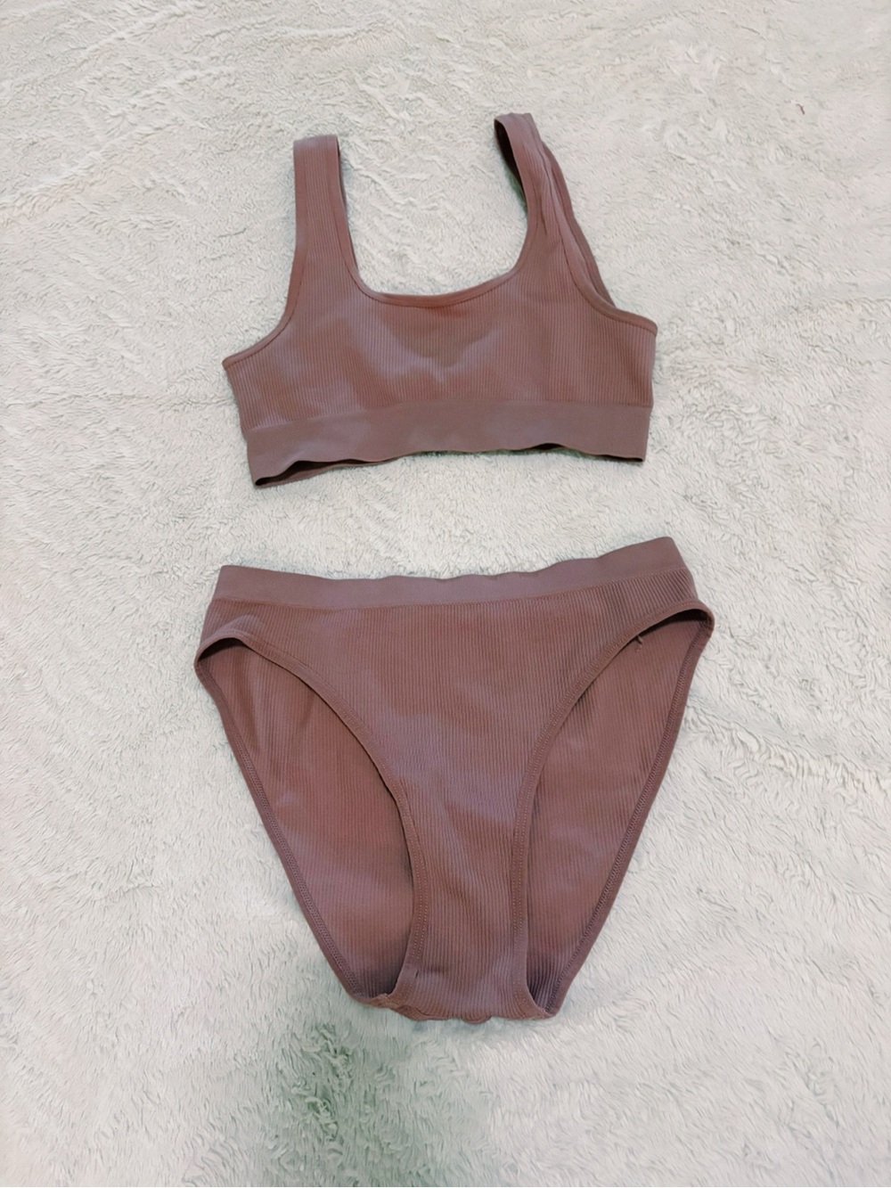 Ribbed Two-Piece Set in Mauve